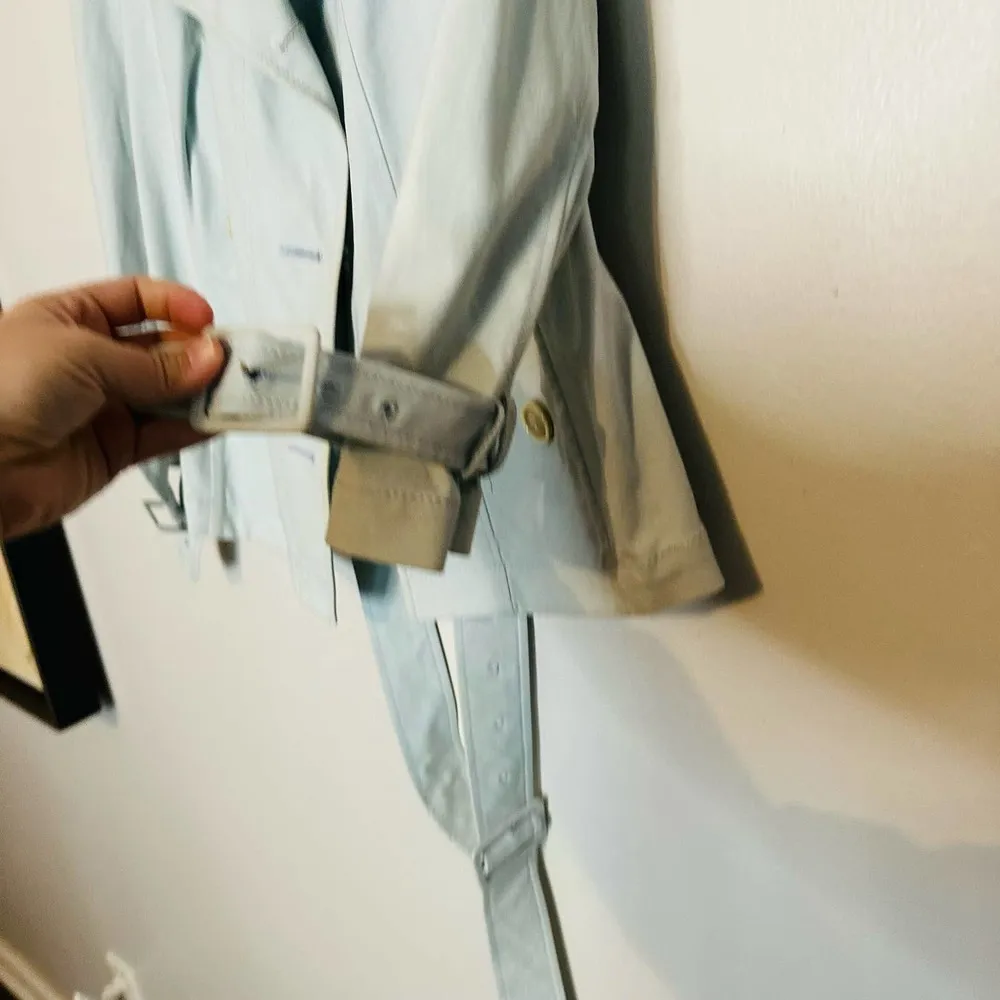 Piazza Sempione Baby Blue Belted Collared Button Front Jacket size US 8 - Image 5