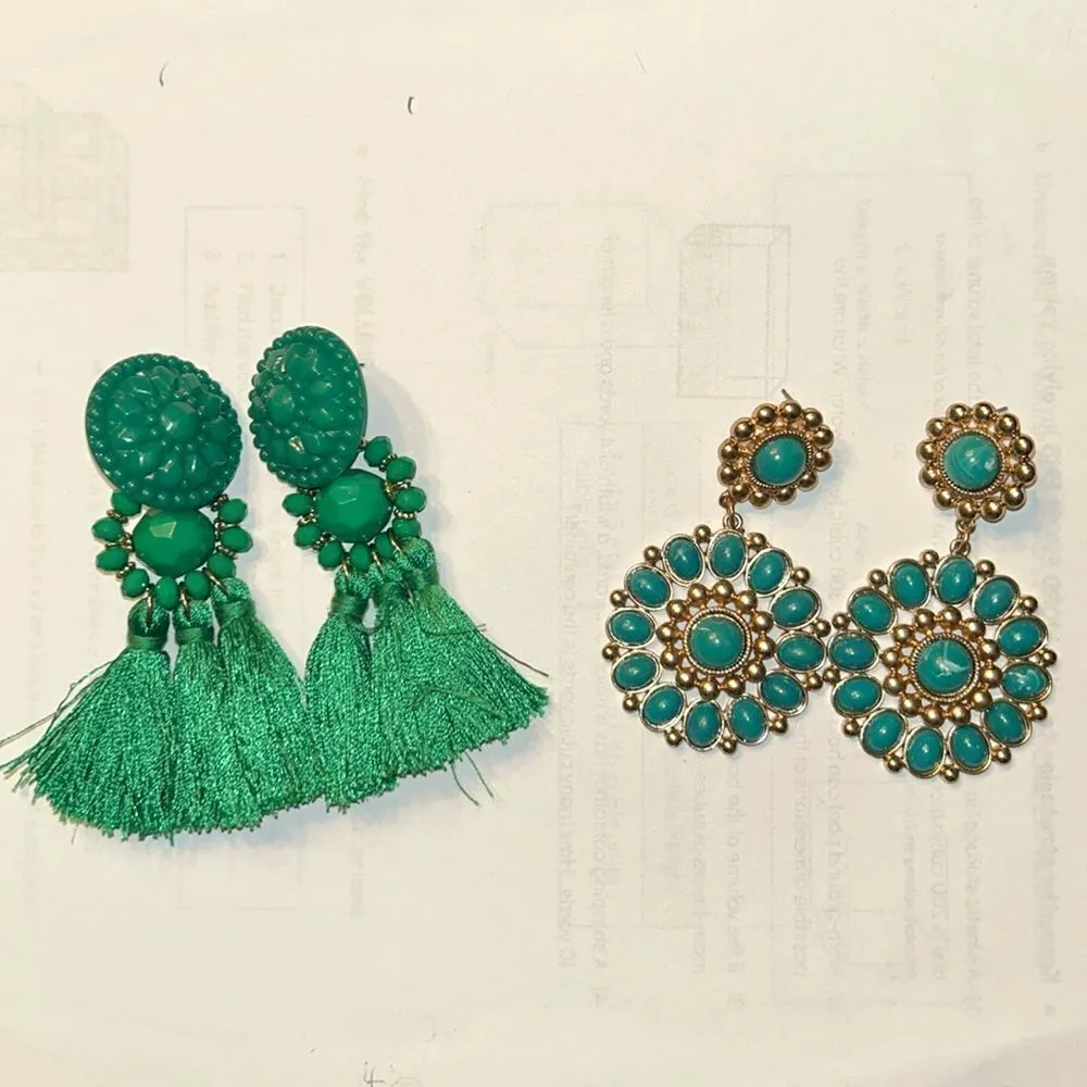 H&M Teal/Gold tone Earrings.New Without Tag - Image 2