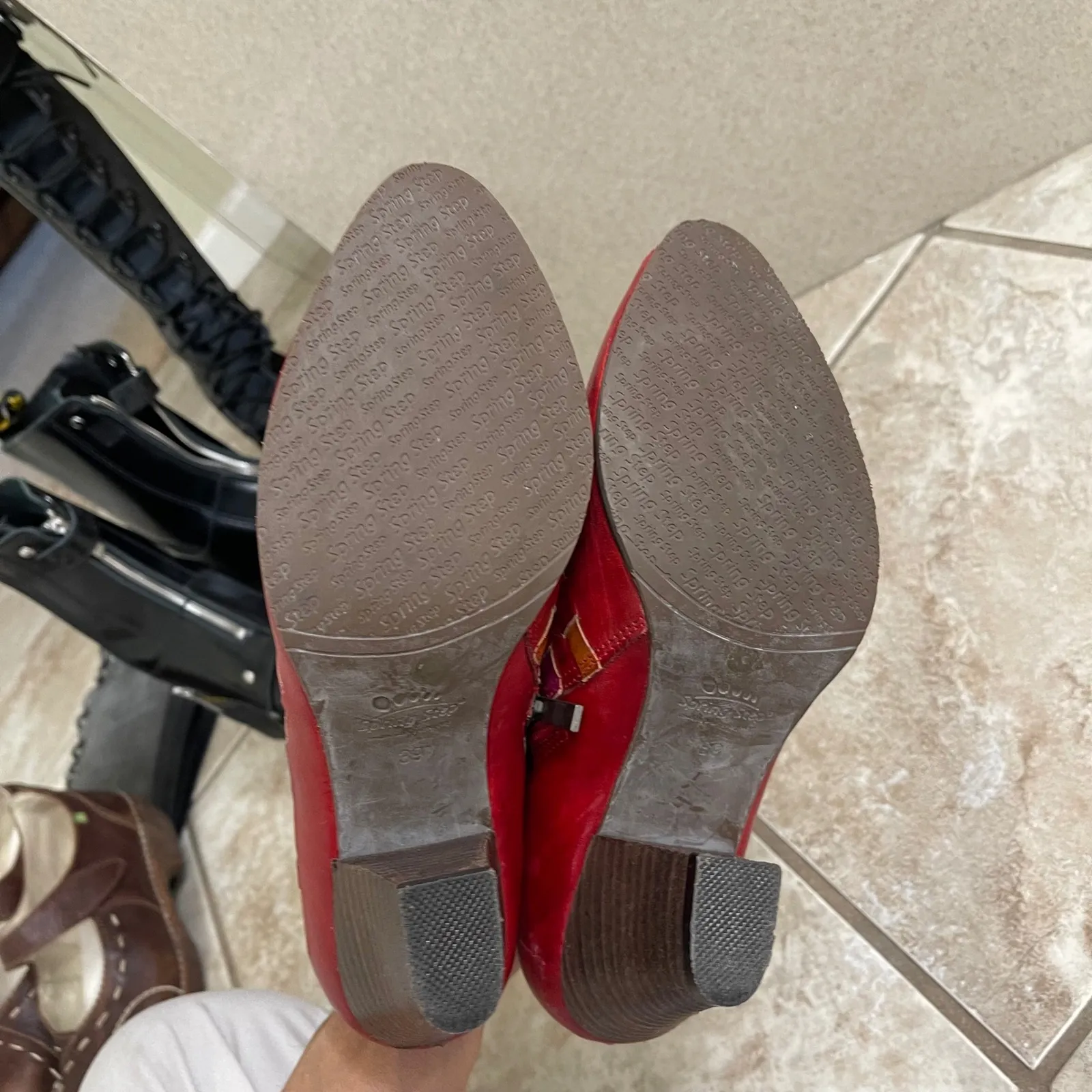 Women's Spring Step L'Artiste Brilliance Red Leather Ankle Boots Shoes 8.5/39 - Image 4