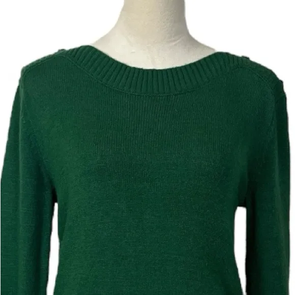 Draper James Sweater Boat Neck Button Shoulder Hunter Green Women’s Size Small - Image 5