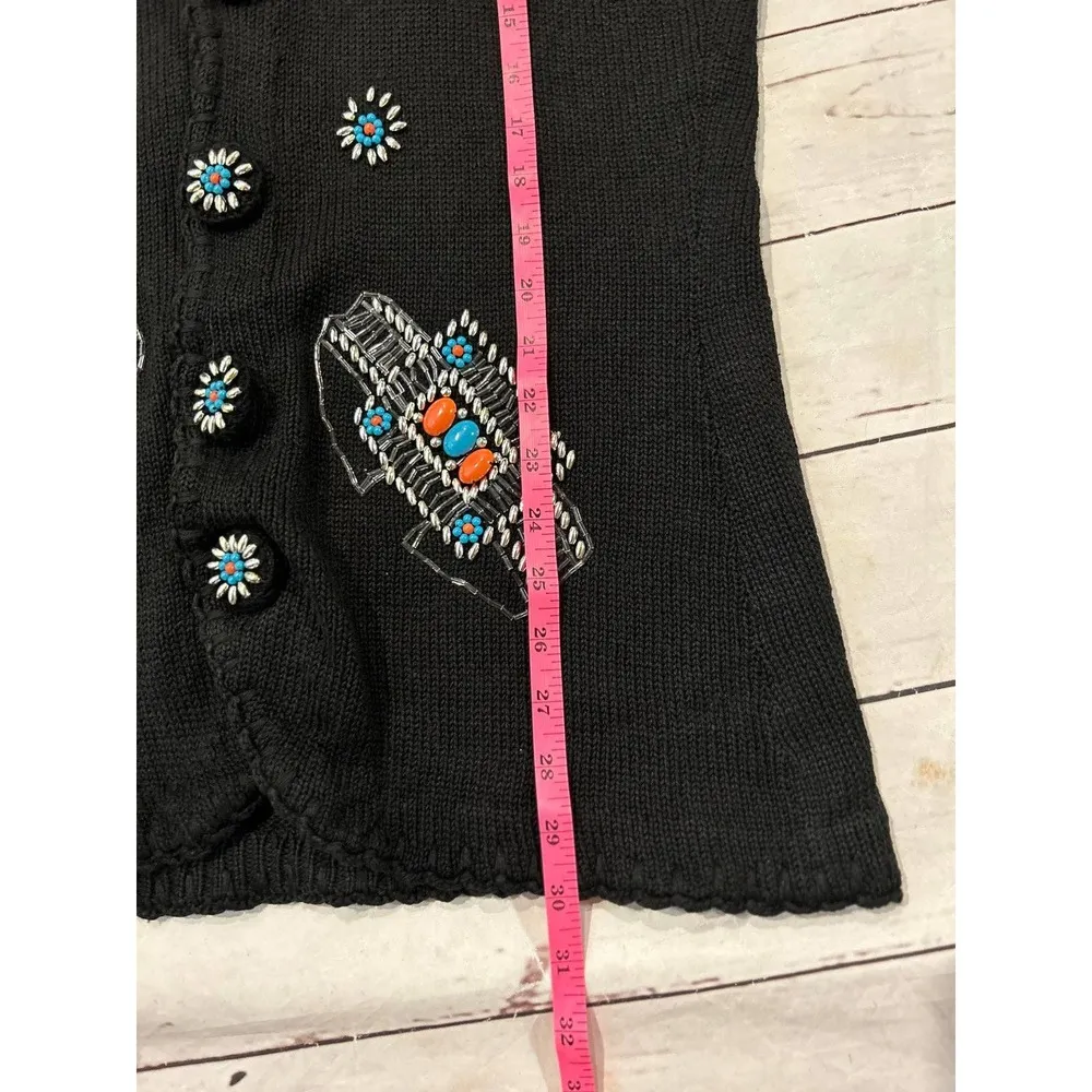 Vintage Victoria Jones Size Large Embellished Vest Silver Orange Southwestern - Image 7