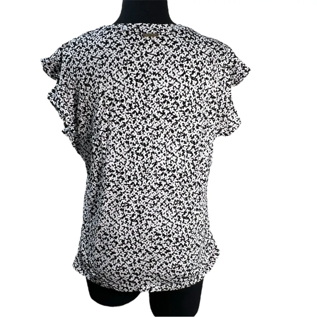 Michael Kors Monochrome Abstract Blouse Flutter Ruffle Sleeve - Image 2