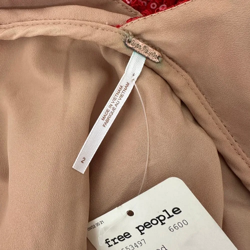 Free People Night Shimmers Mini Slip Dress Red Sequin Boho Festival US 2 NWT - Image 12