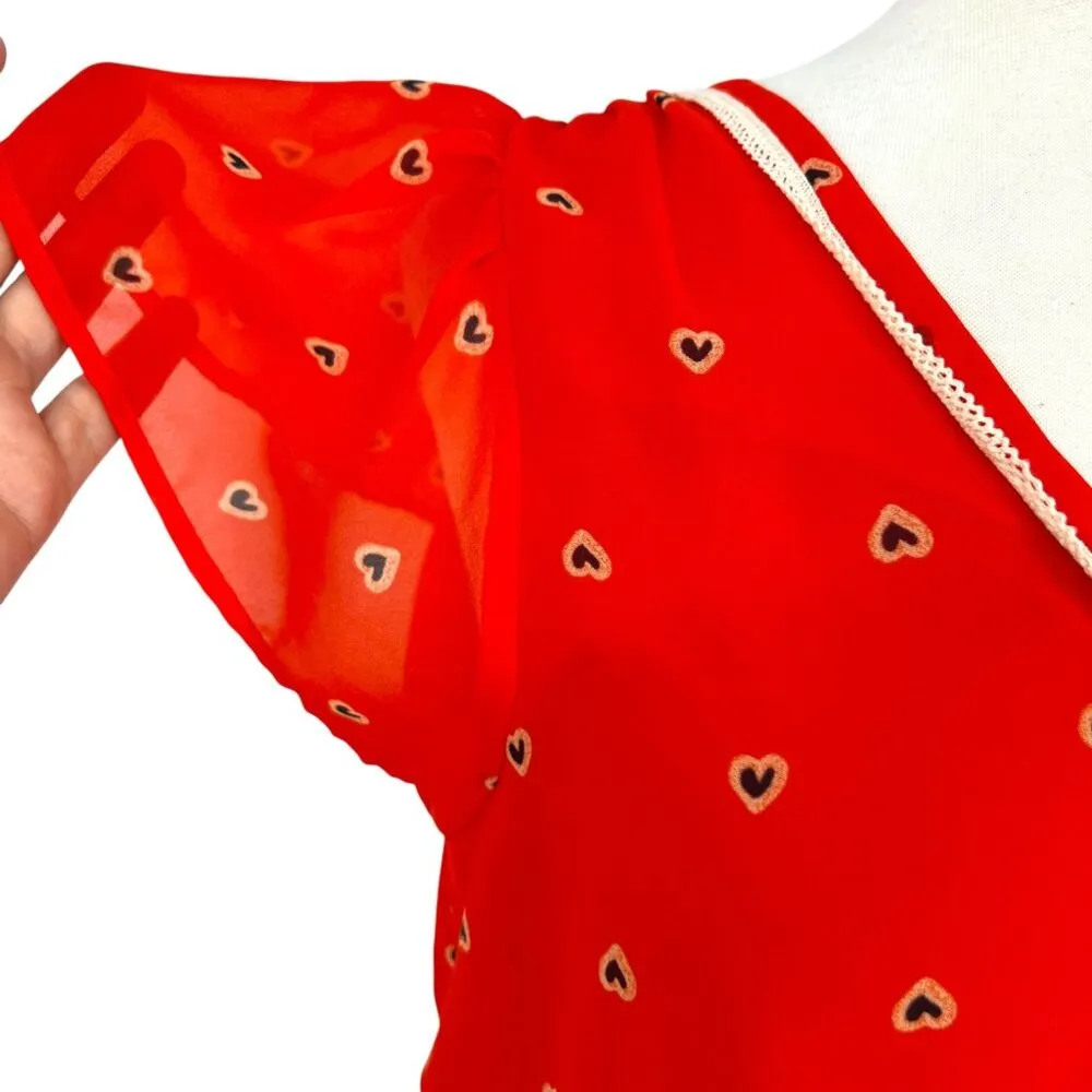 Maison Jules Heart Print Chiffon Short Flutter Sleeve Dress Size XL - Image 3