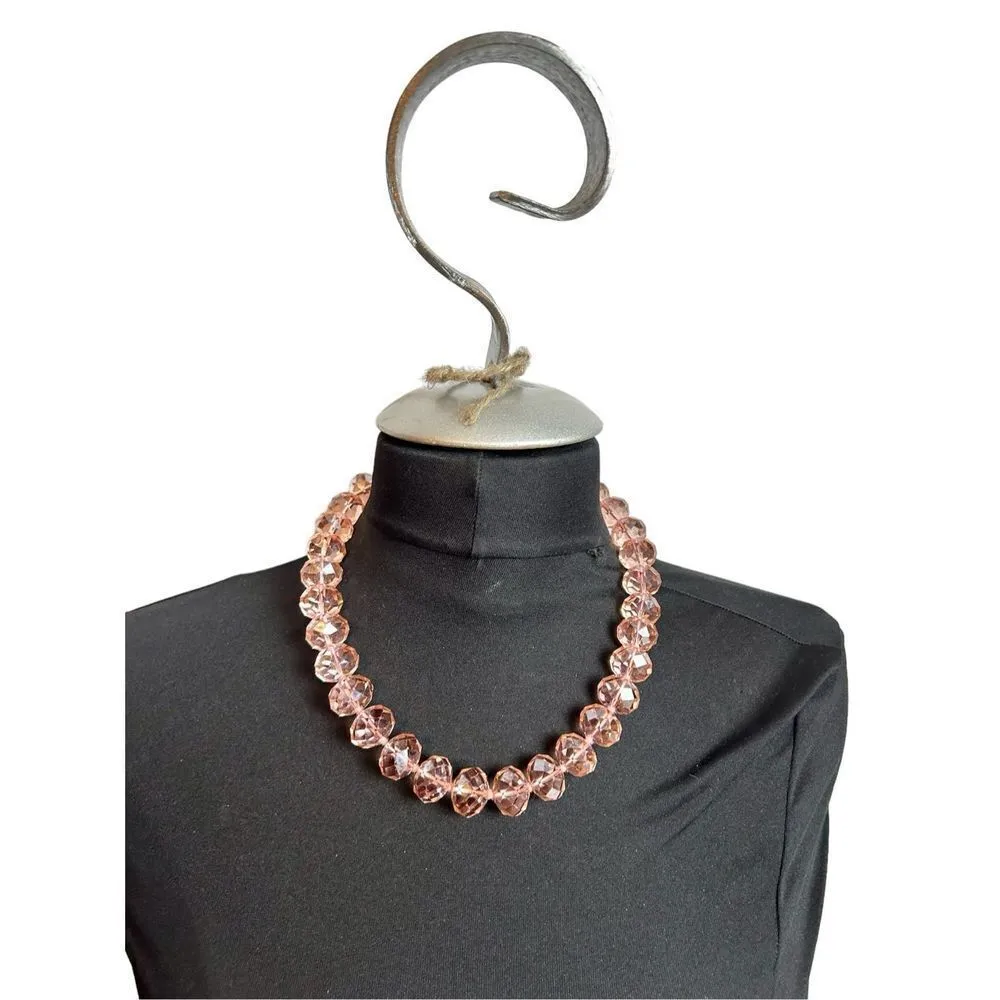 Large rose pink beaded crystals statement necklace - Image 3