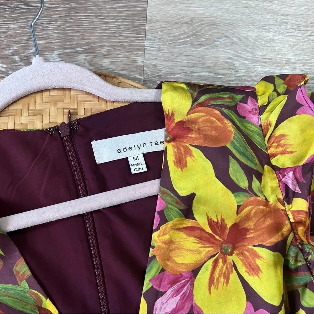 Adelyn rae Pauline satin floral puff sleeve‎ mini dress women’s size M - Image 3