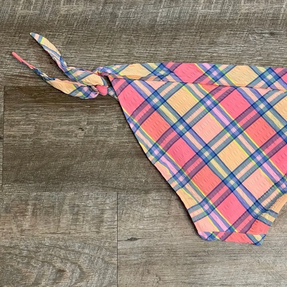 Victoria’s Secret Swim Pink Crinkle Madras Plaid Bikini Bottoms Tie Side Large - Image 7