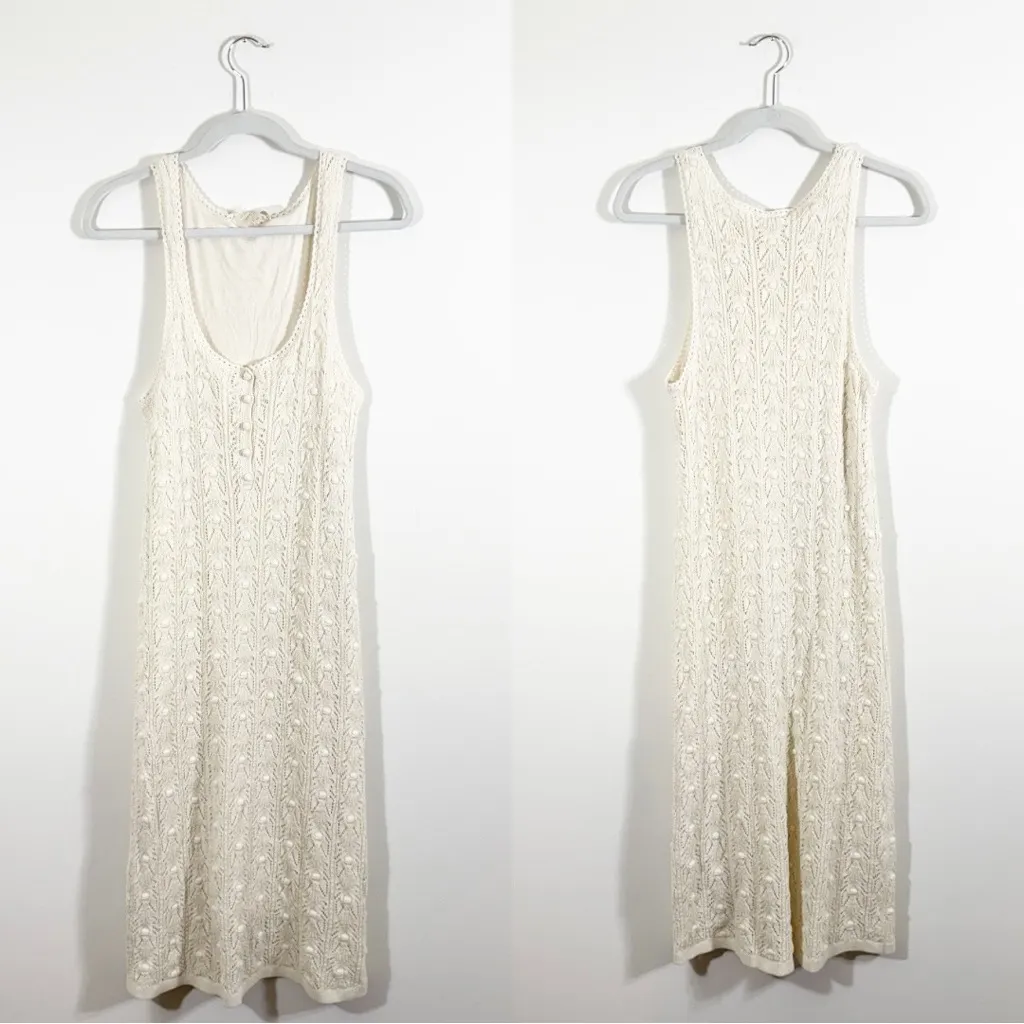 Sezane Salma Crochet Cream Midi Tank Dress XL - Image 5