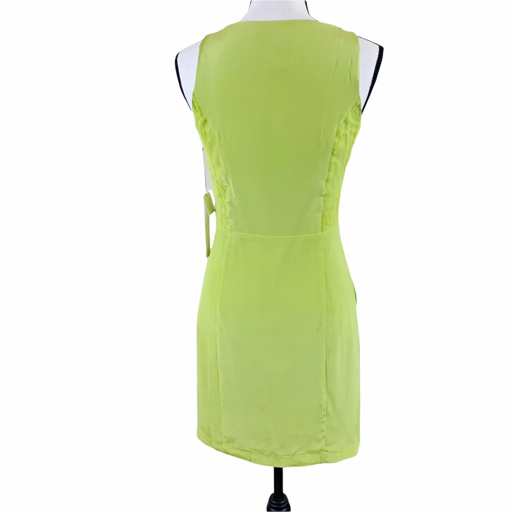 Line & Dot Silk Sheath Dress Small Chartreuse Green Blue Pockets NWT - Image 3