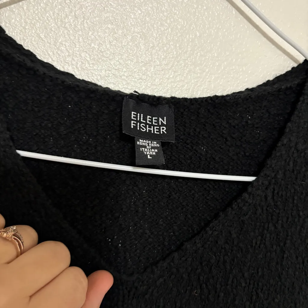 Eileen Fisher Women Cotton Short Cap Sleeve V-Neck Tee Vest in Black Size Large - Image 6