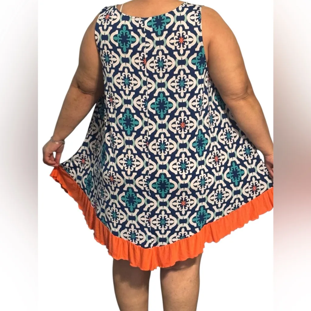 Perfectly Priscilla Made in USA Vibrant Sleeveless Tunic with Geometric Design Blue Size XL - Image 5