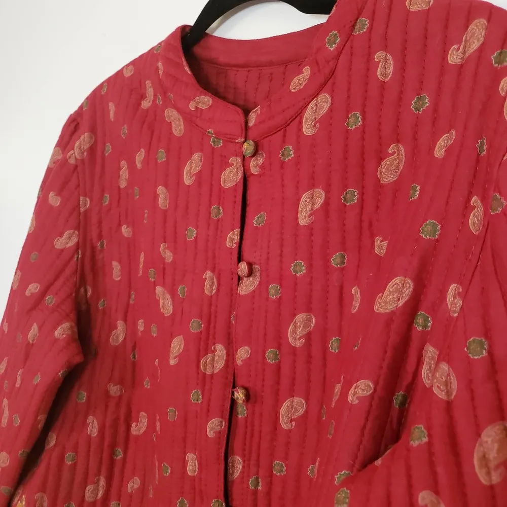NWOT Red & Gold Paisley Cotton Quilted Cottage Core Jacket Size Large - Image 2