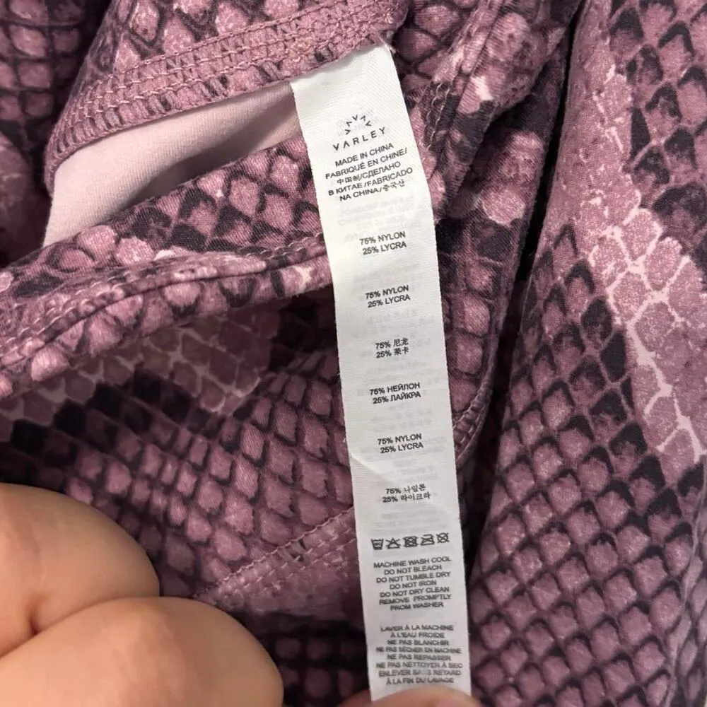 Varley Pink Rose Snake Print High Rise Let’s Go Crop Leggings Size XS - Image 7