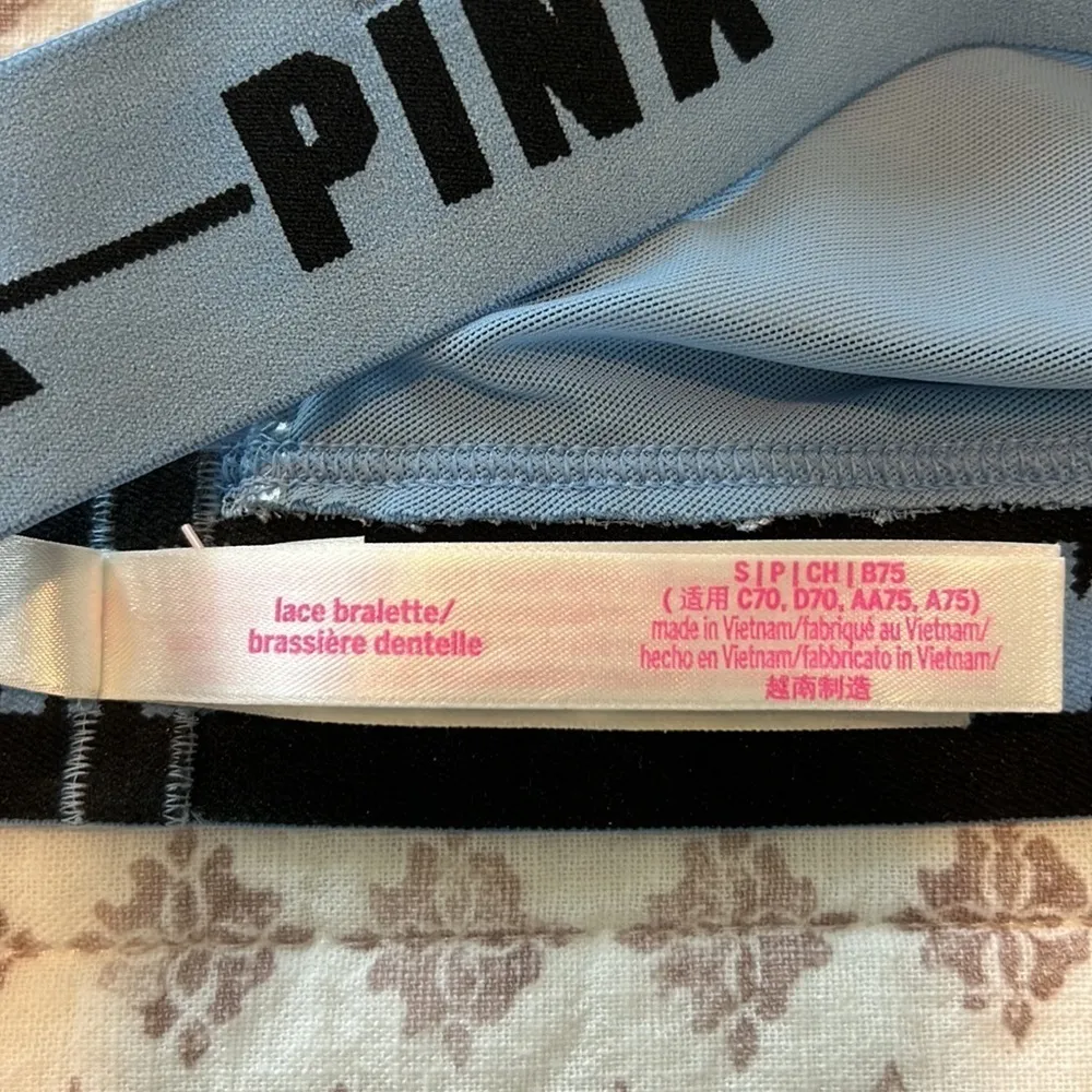 VS Pink Logo Band Padded Lace Racerback Bralette Light Blue Size Small - Image 5