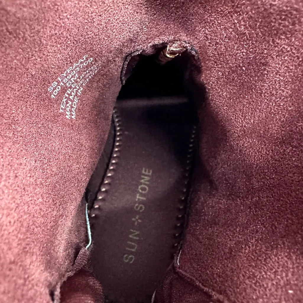 Sun + Stone Lyraa Block Heel Laceless Ankle Boots size 5 in Mahogany Faux Suede Brown - Image 9