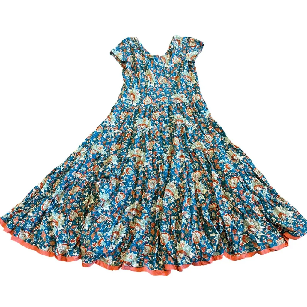 Soft Surroundings Kara Midi Dress Fiery Teal Print T-Shirt Flowy Petite Medium - Image 8