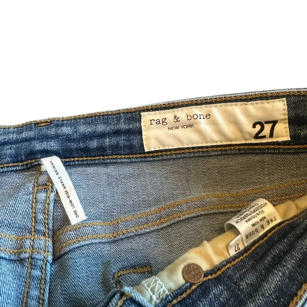 Rag & Bone Dre Low-Rise Ankle Skinny Jeans Pants Oak Noll Raw Hem Size 27 Womens - Image 12