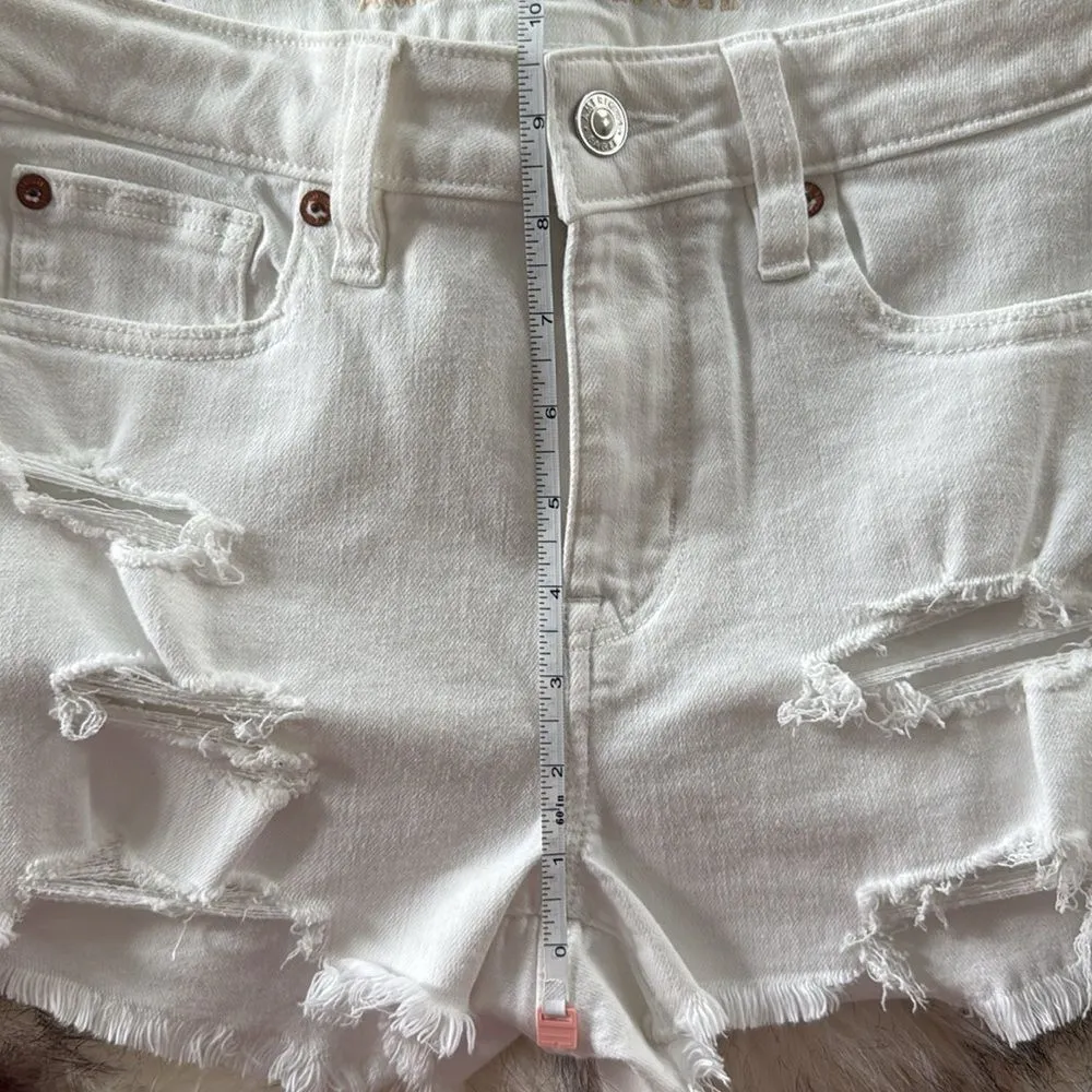 American Eagle AEO White Distressed High Rise Denim Shortie Shorts - Image 5
