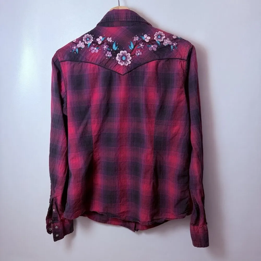 Panhandle Shirt Womens Large Red Plaid Pearl Snap Westerncore Rodeo Cowgirl Boho - Image 2