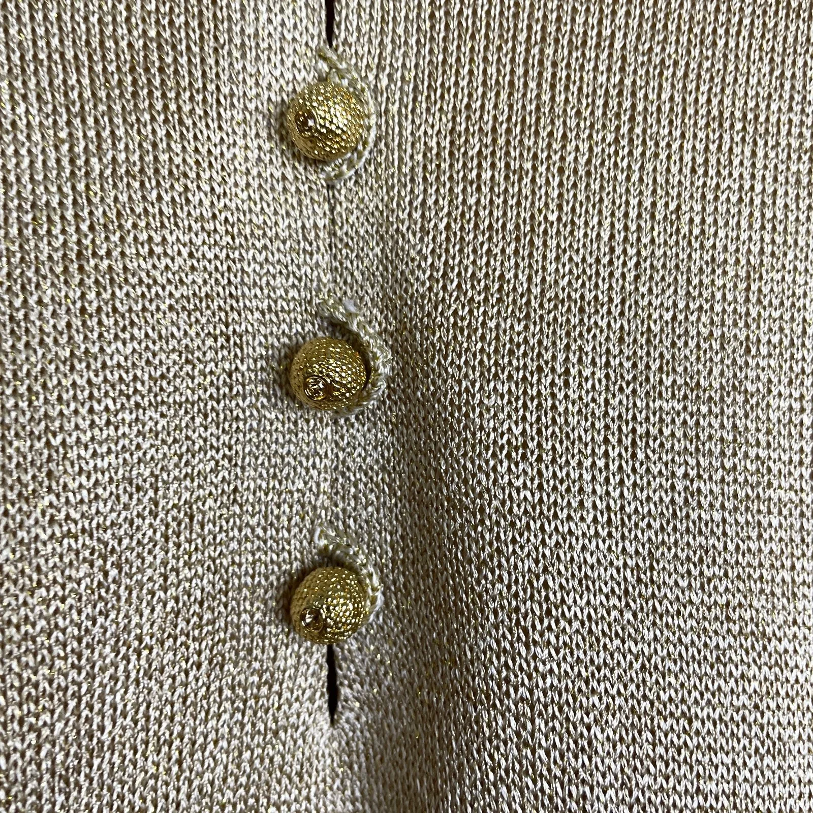 St John Couture Dress Womens 12 Gold Metallic Short Sleeve Knit Button Midi - Image 8