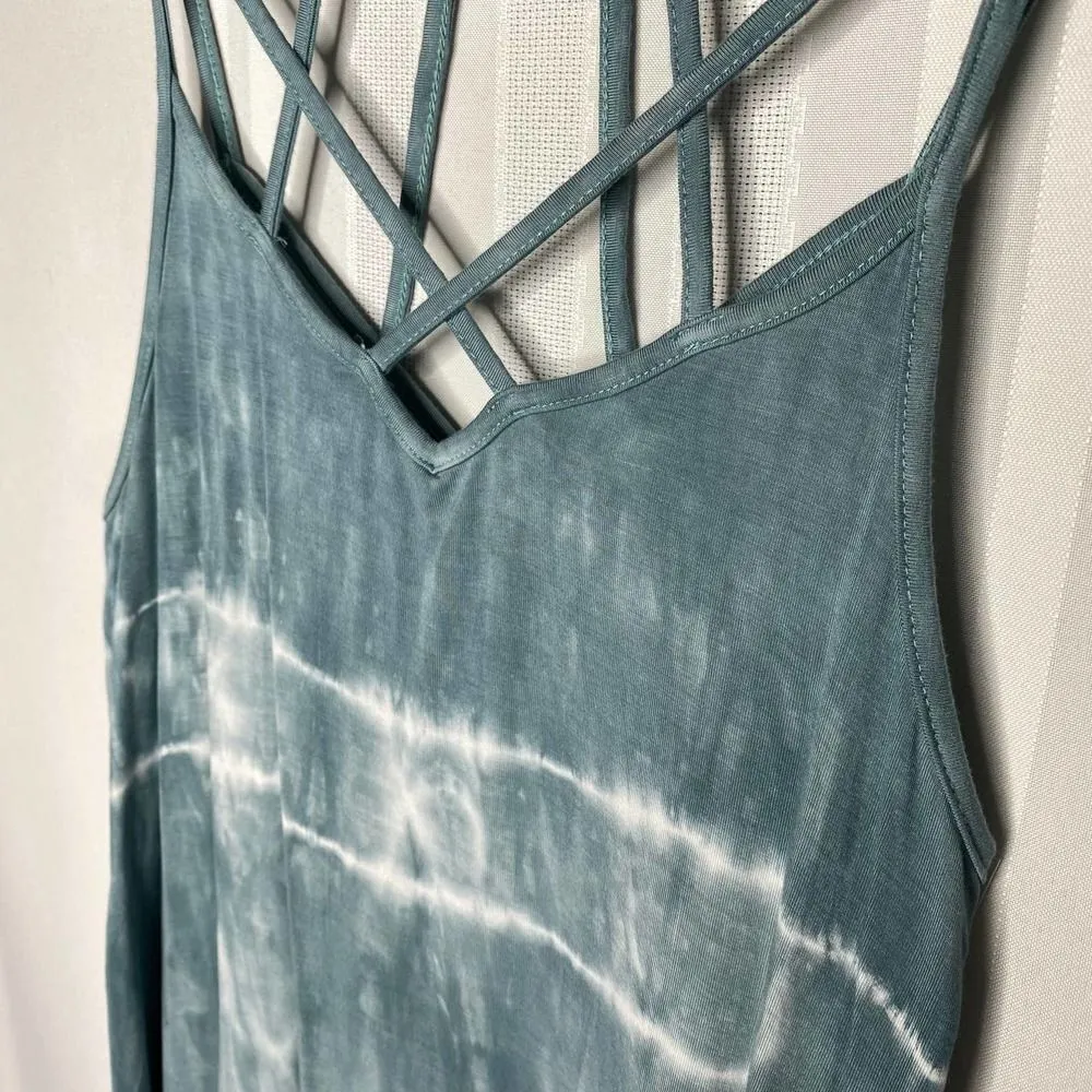 American Eagle Soft & Sexy Cage Neck Tie-Dye Tank Top Small Blue White Women's - Image 4
