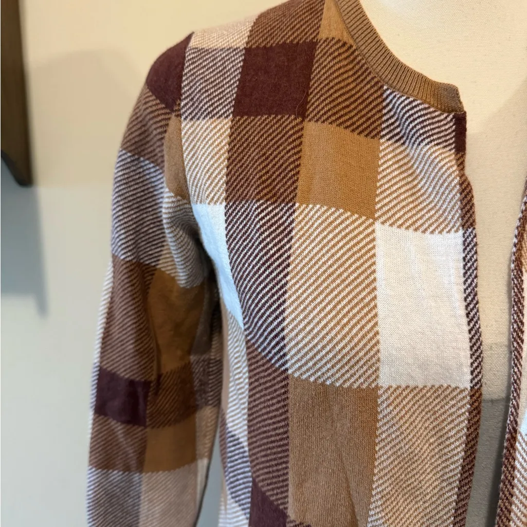 LOFT | Checkered Plaid Open front  Cardigan - Image 7