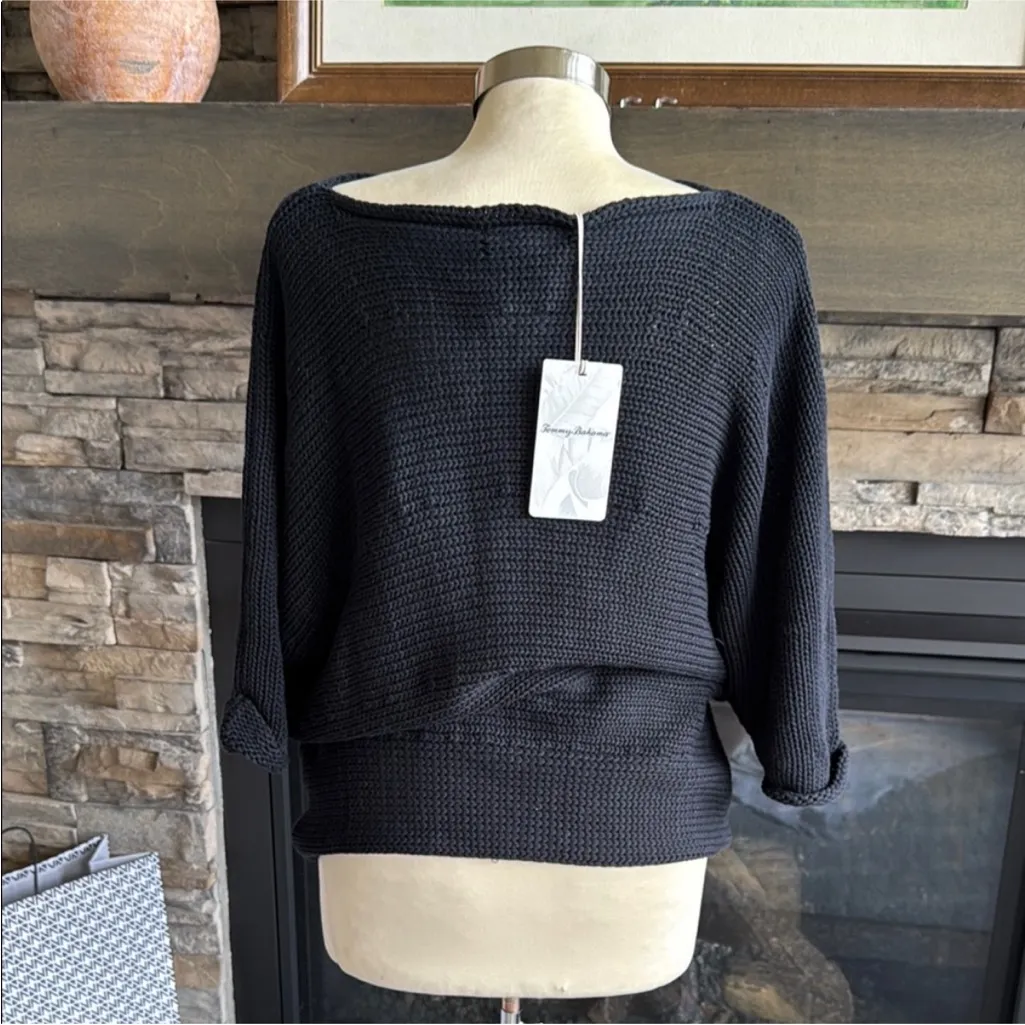 Tommy Bahama Elegant Black Knit Poncho - Image 2