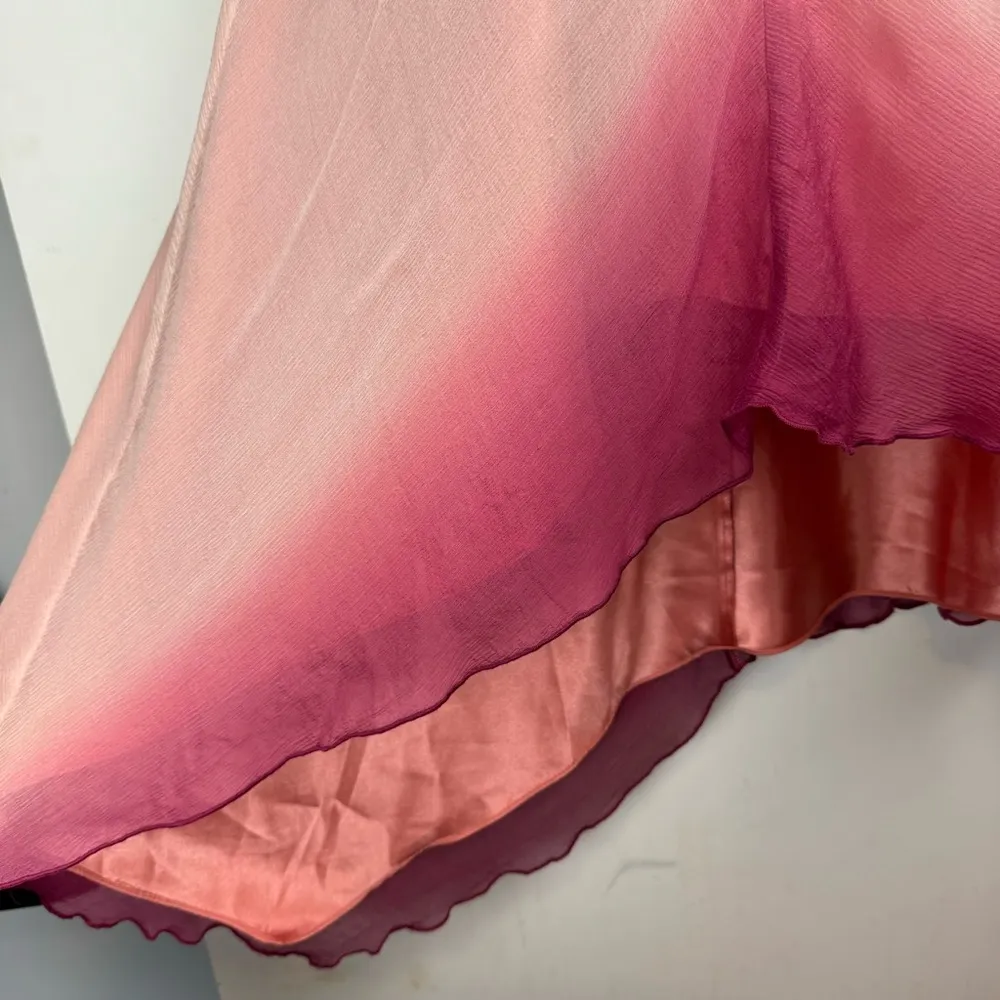 Vintage Y2K Express Sz 6 Pink Silk Ombre Slip Dress Asymmetrical Chiffon - Image 10