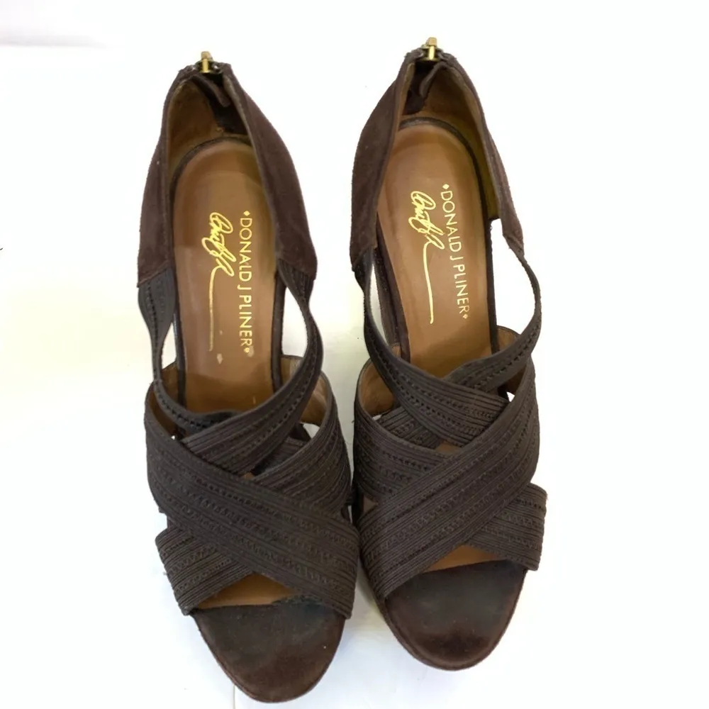 Donald J Pliner Brown Suede Wedges 378 Size 8 - Image 8