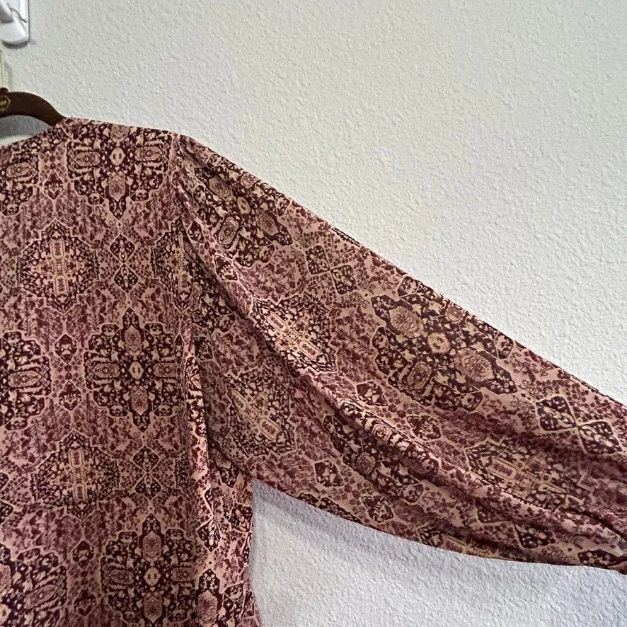 Madewell  Kaleidoscope Drawstring Button-Up Blouse Boho Fall Top Size Large - Image 8