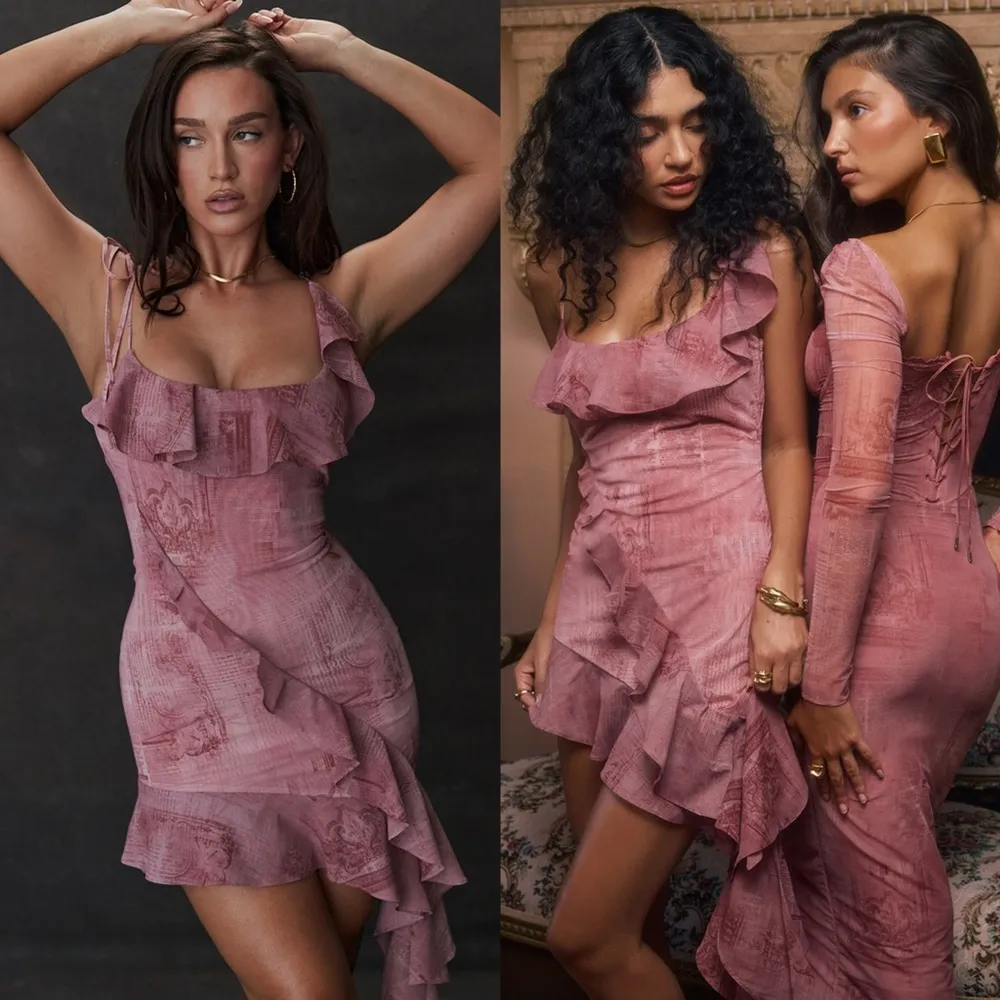 HOUSE OF CB 'Lyrah' Pink Print Ruffle Mini Dress - Image 5