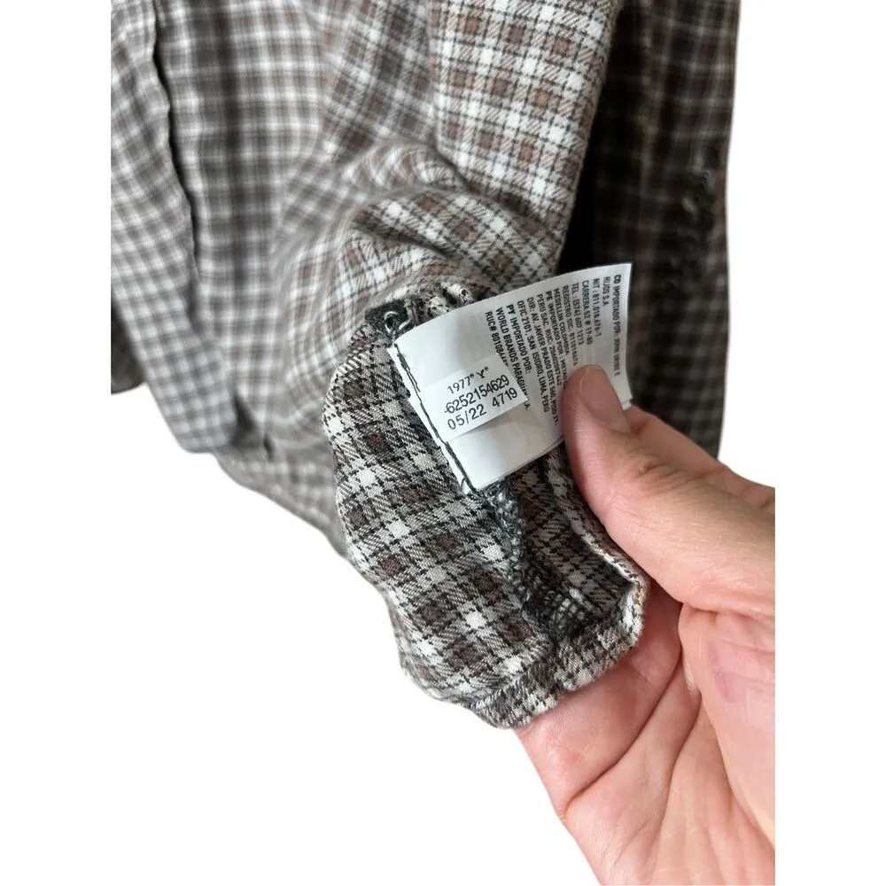 American Eagle Cropped Hooded Flannel Shirt Plaid Size XL - Image 7