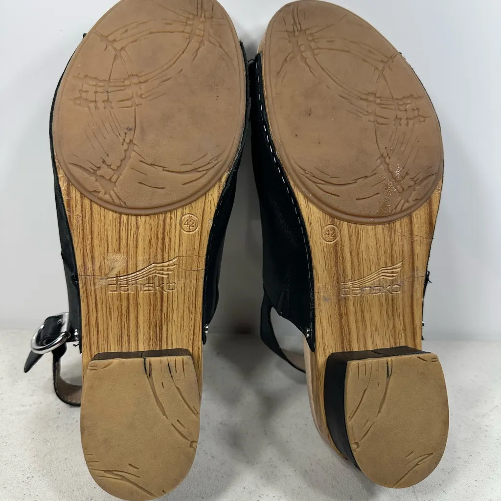 Dansko Sandals Women 42 Madalyn Sling back Black Leather Block Heels US 11 - Image 6