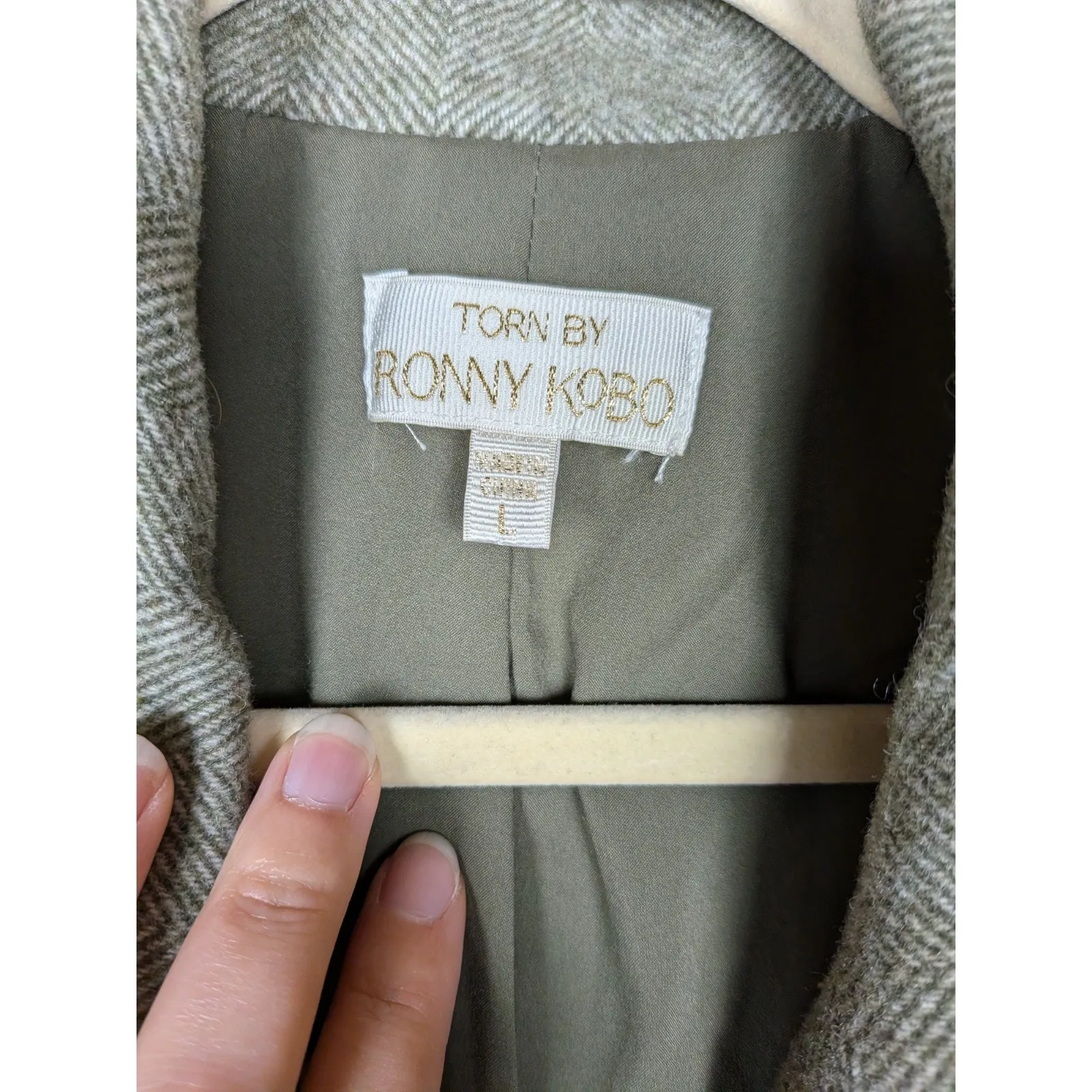 TORN by Ronny Kobo Moss Green Tyra Coat Wool Blend Double Breasted Women's Large - Image 4