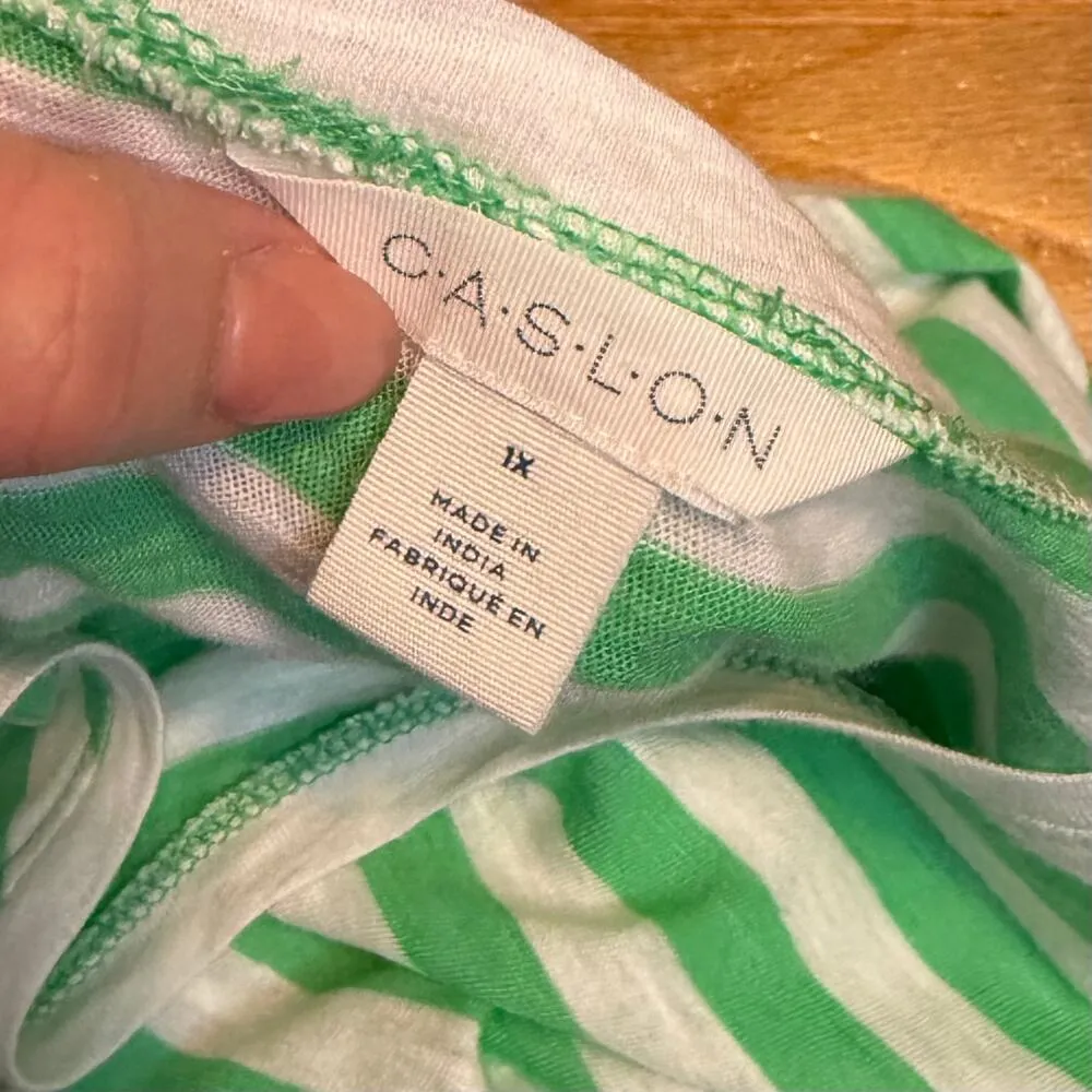 Caslon Women’s Plus 1X Green White Stripe Sleeveless Tunic Tank Top Casual Basic - Image 9