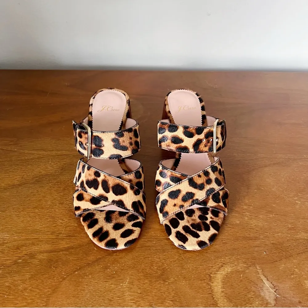 J Crew • Penny Slide Sandals in Leopard Calf Hair mules block heel - Image 3