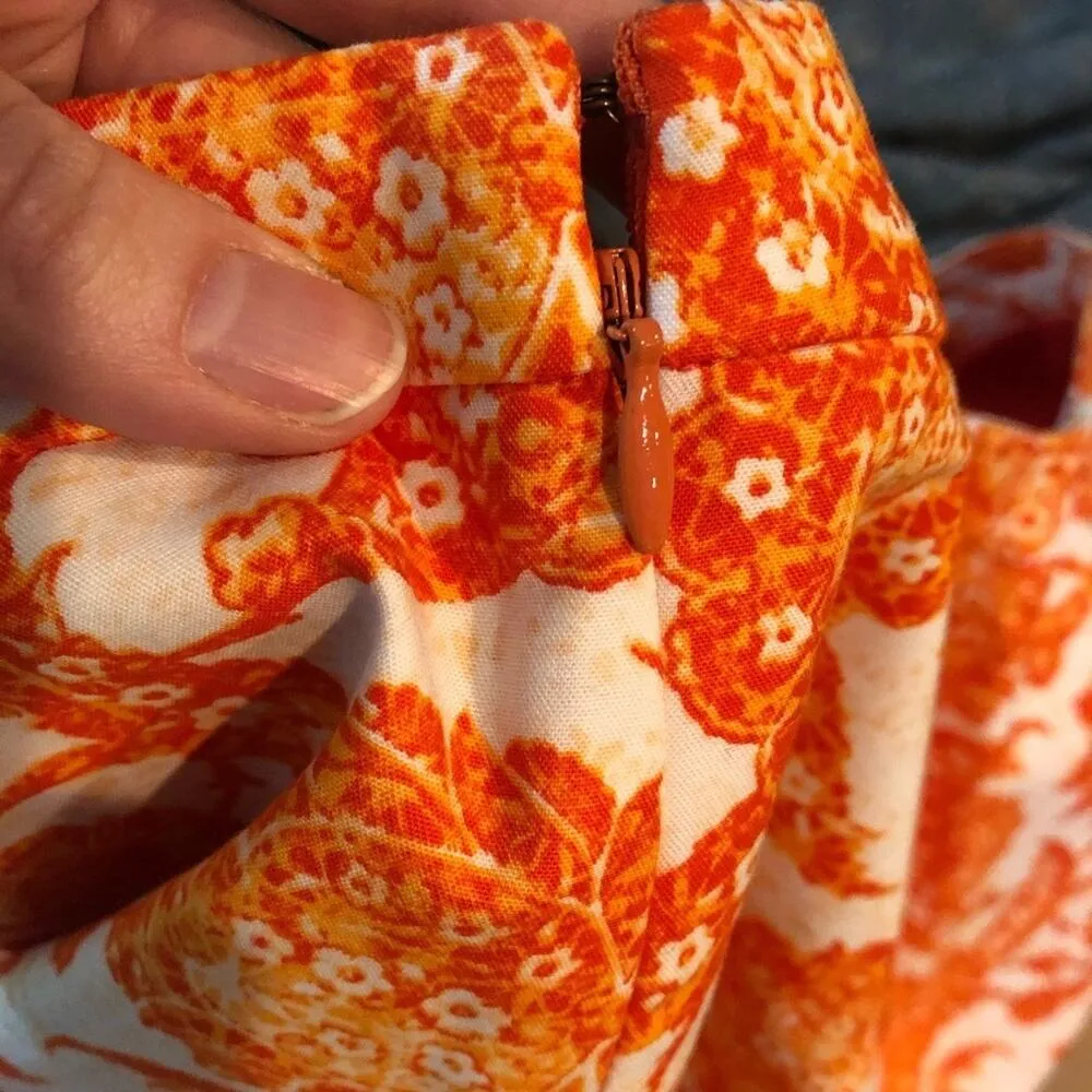 Michael Kors Orange White Floral Print Mini Skirt Womens 10P Preppy Bright - Image 6