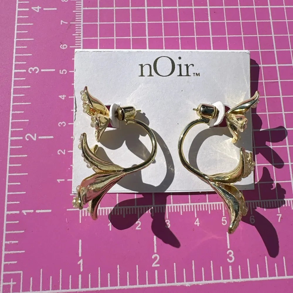 Noir earrings 2pc lock back gold tone orange yellow beads flowers adjustable - Image 6