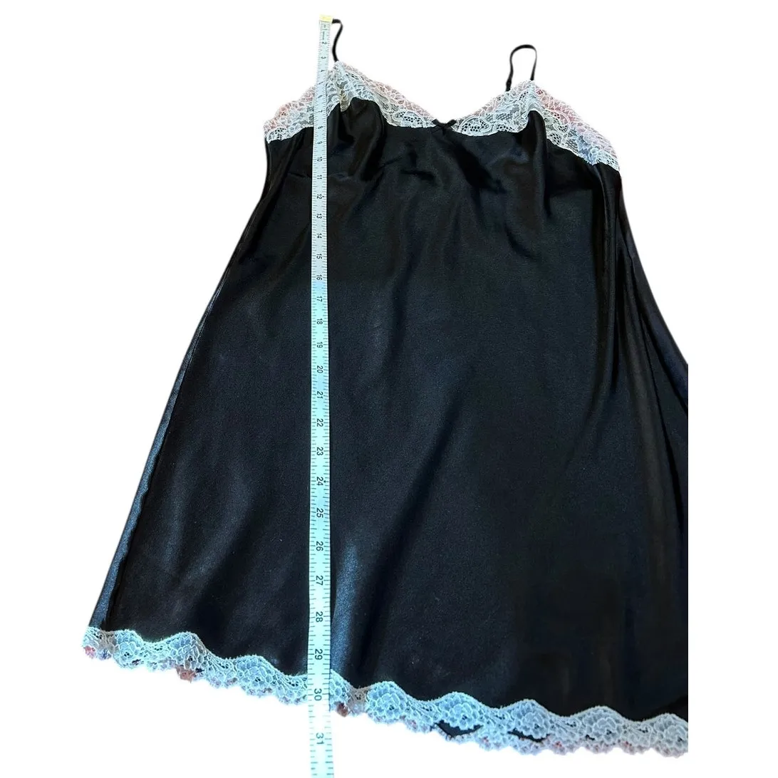 VICTORIA'S SECRET Black White Satin Slip Dress Lace Trim Lingerie Y2K MEDIUM - Image 4