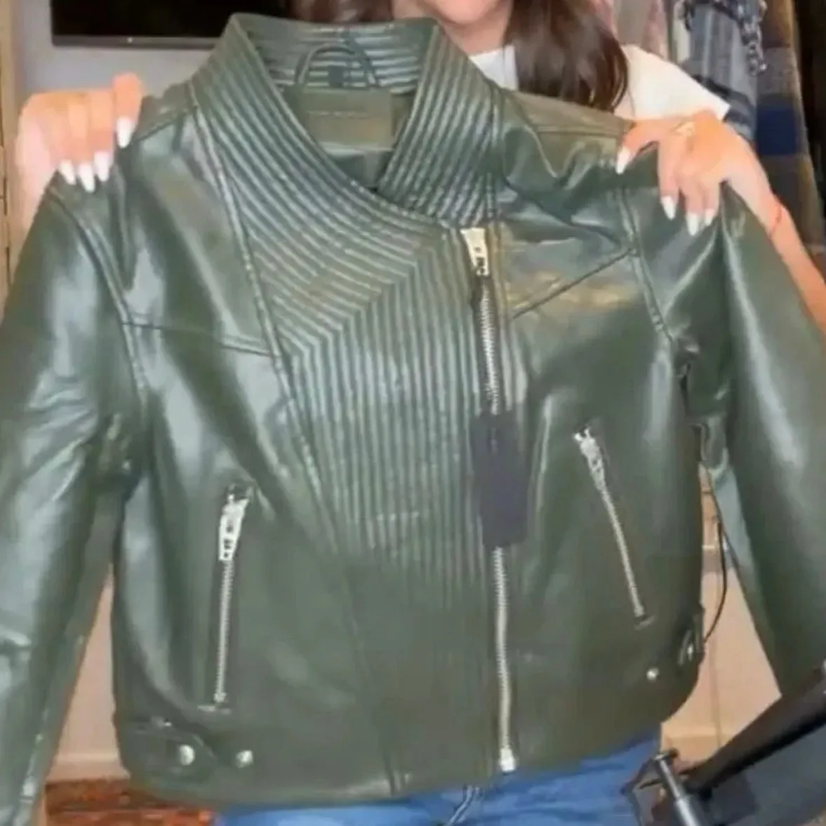 BLANK NYC / BlankNYC Olive Quilted Detail Moto Jacket, Size S, New with Tag - Image 9