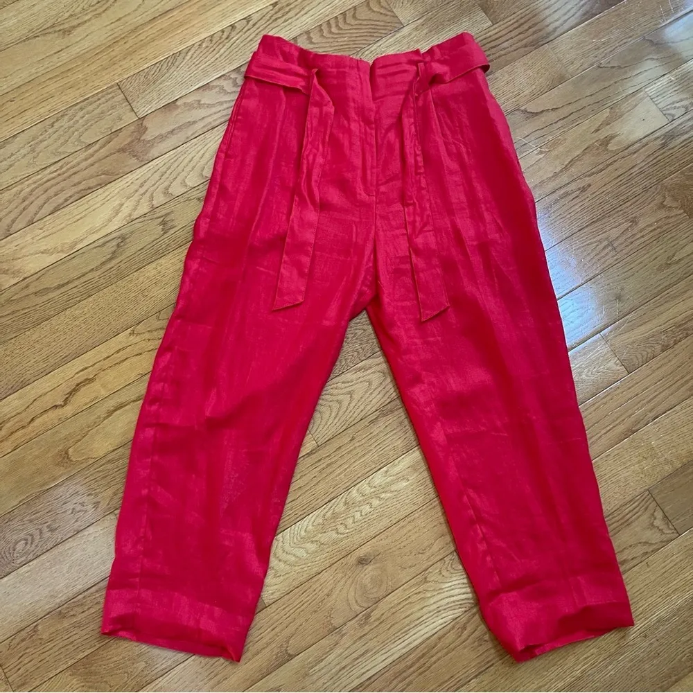 MANGO Double-Breasted Linen Cotton Suit Blazer Pants Set Red oversized Sz 1XL - Image 14