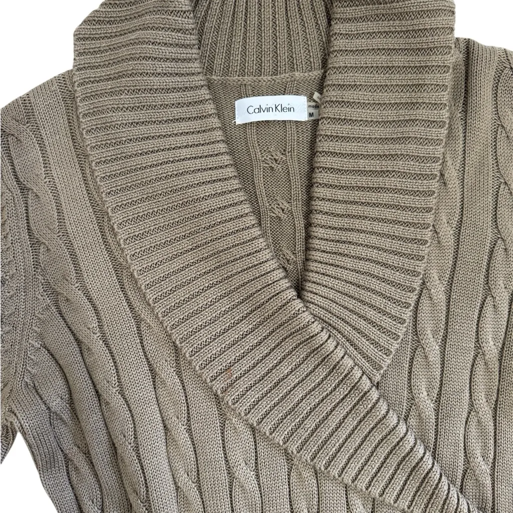 Calvin Klein Cable Knit Sweater Dress with Belt Tan Size M - Image 6