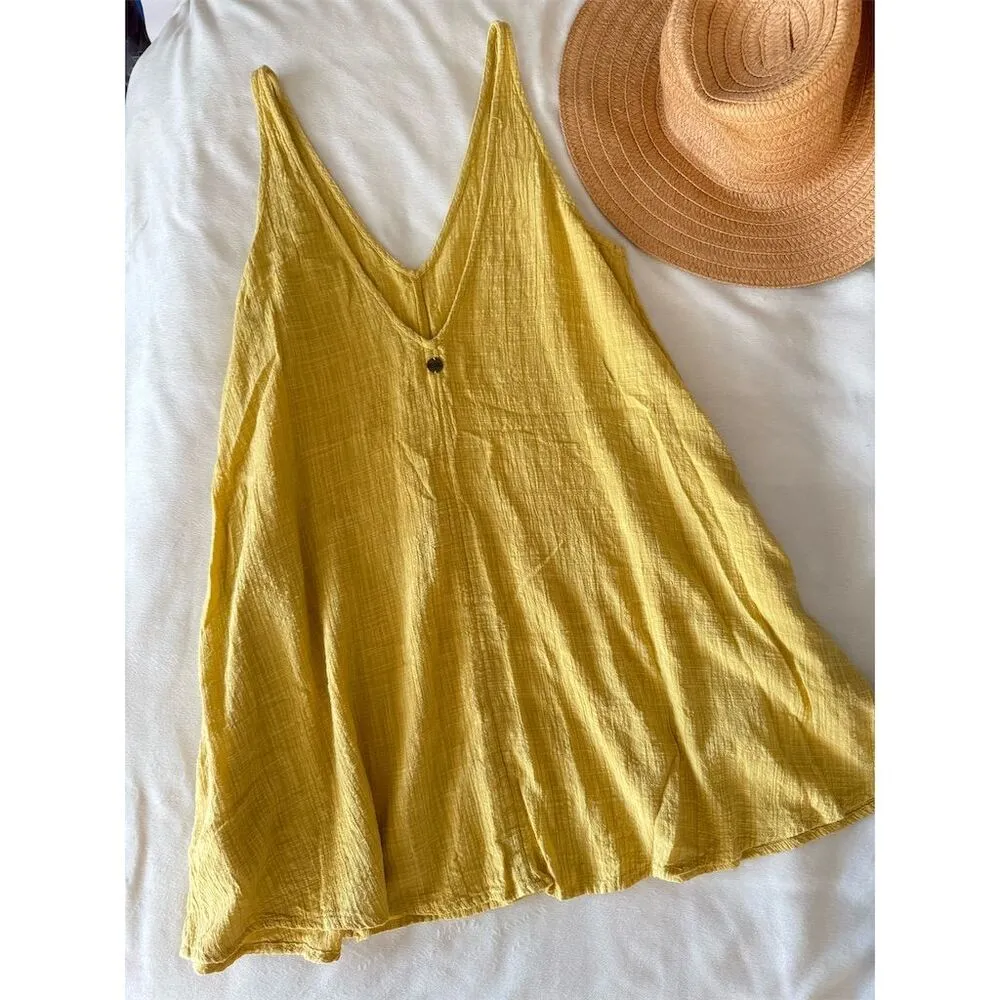 Rip Curl Women's Gold Sleeveless V-Neck Short Cover Up Dress XS - Image 3