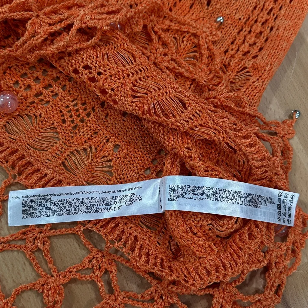 Zara Orange Crochet Fringe Crop Top With Beaded Detail Size Small - Image 8