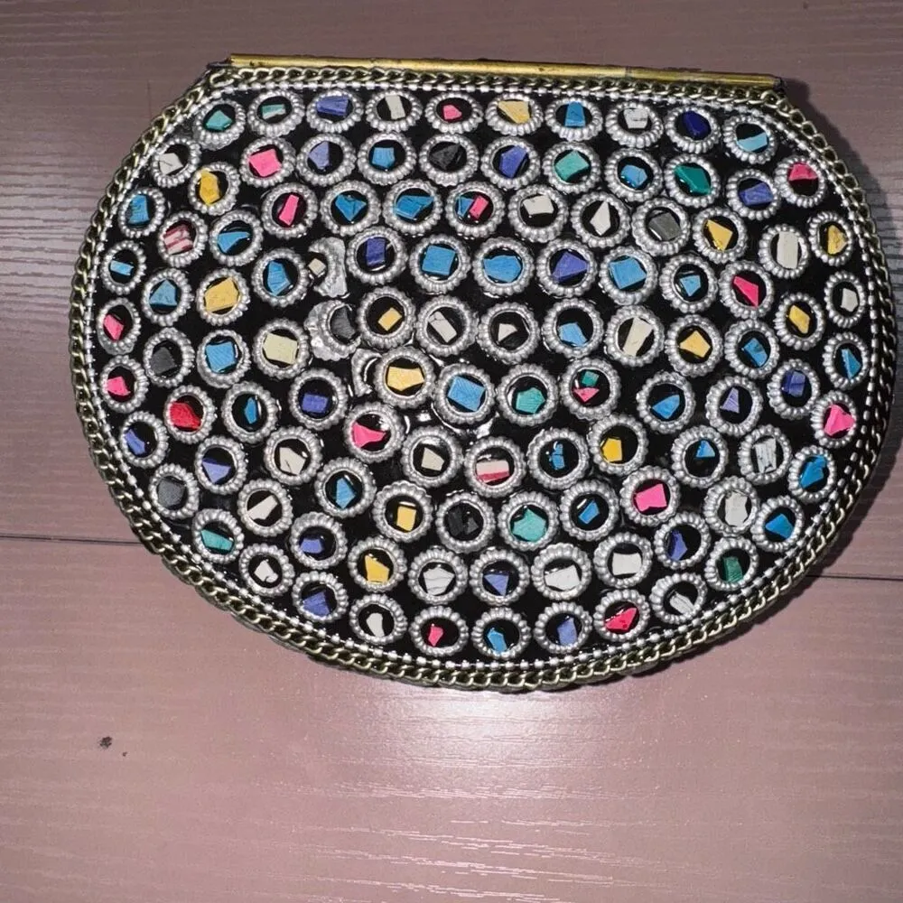 NEW RAMLA Rio mosaic handcrafted gold multicolor shoulder bag clutch Silver - Image 2