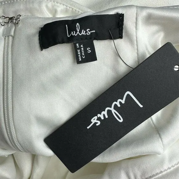 NWT Lulus Women's Beaming Perfection White Pearl Organza Tie-Strap Mini Dress‎ S - Image 9