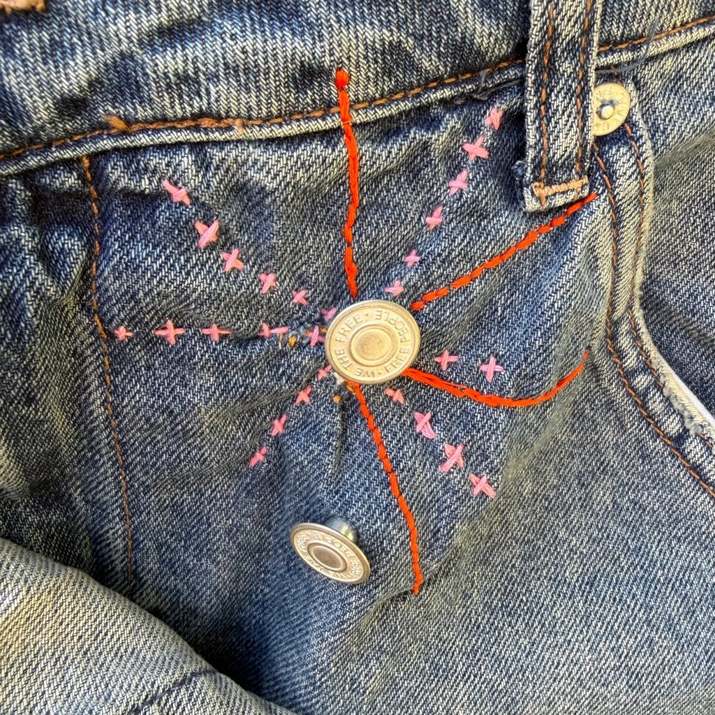 We The Free People Wynne Sashiko Micro Mini Skirt Skort Denim Jeans 26 - Image 2