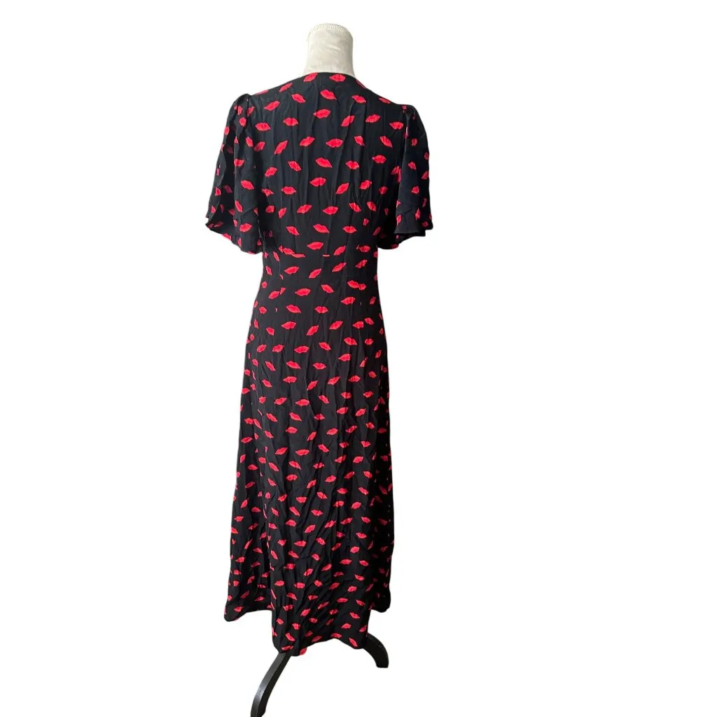 A New Day Womens V-Neck Dress Black With Red Lip Print Size 14 - Image 2