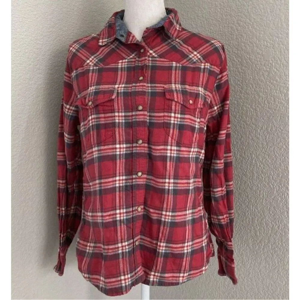 Bea JACHS Girlfriend Womens Red Plaid Flannel Button Down Size Small - Image 5
