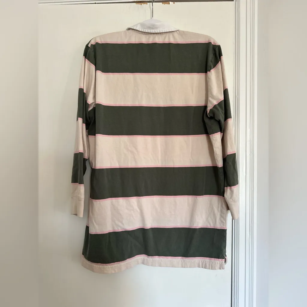 Vans Sz: S Cream Tyme Green White Pink Striped Long Sleeve Rugby Polo Top. - Image 2